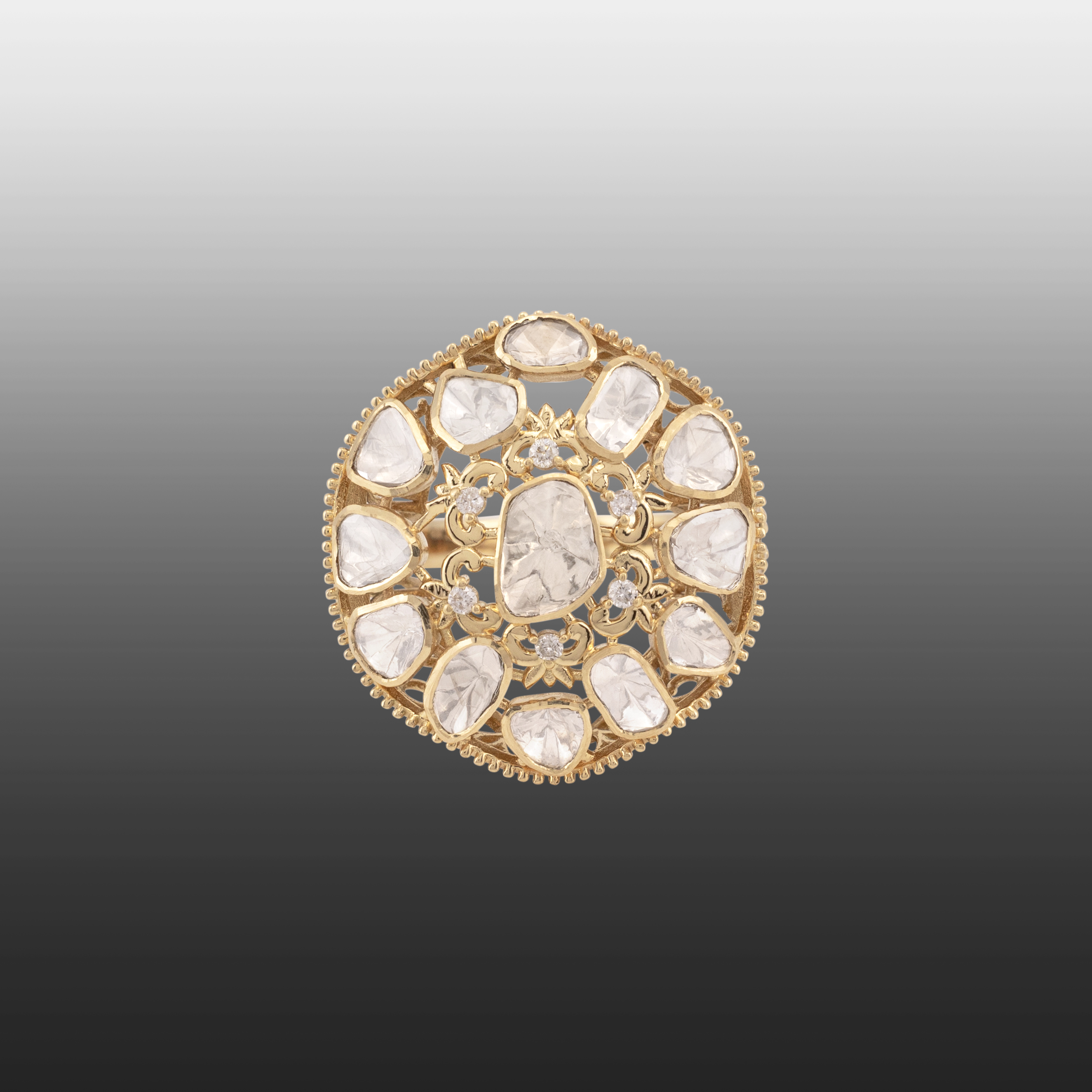 Floral Polki Ring with Intricate Gold Detailing